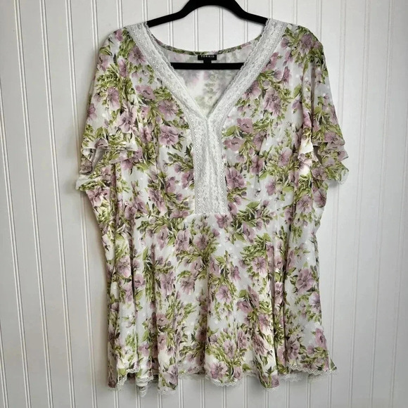 Torrid Peplum Chiffon White Floral Flutter Sleeve Blouse 3X E36 - Picture 4 of 10